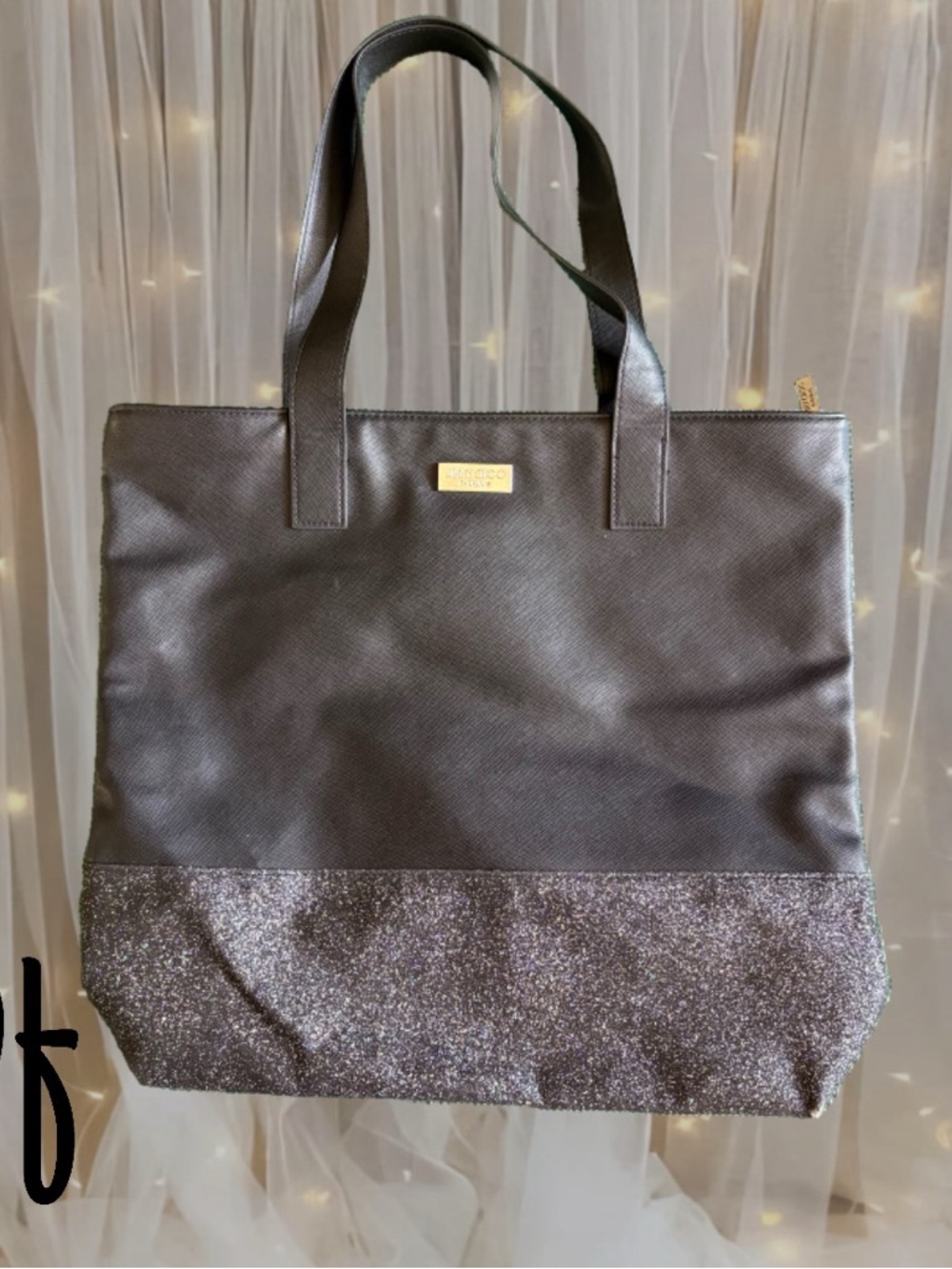 Jimmy Choo Women's Black Tote Bag zip Enclosure Glitter Accent